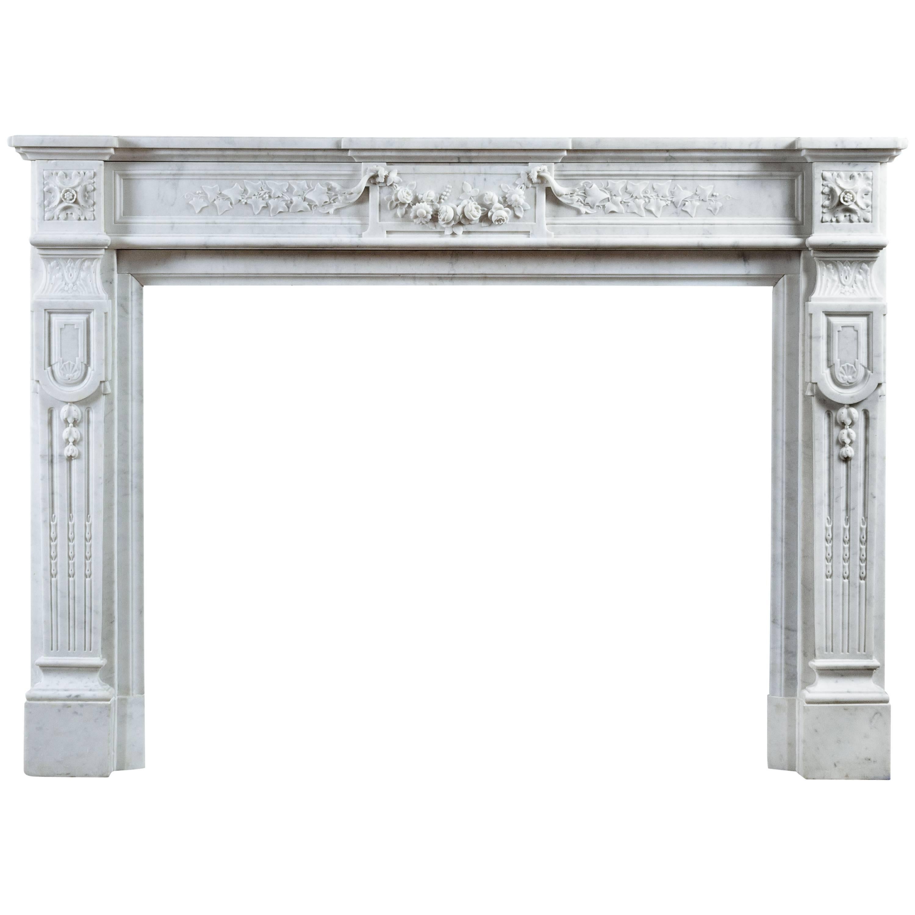 French 19th Century Carrara Marble Fireplace