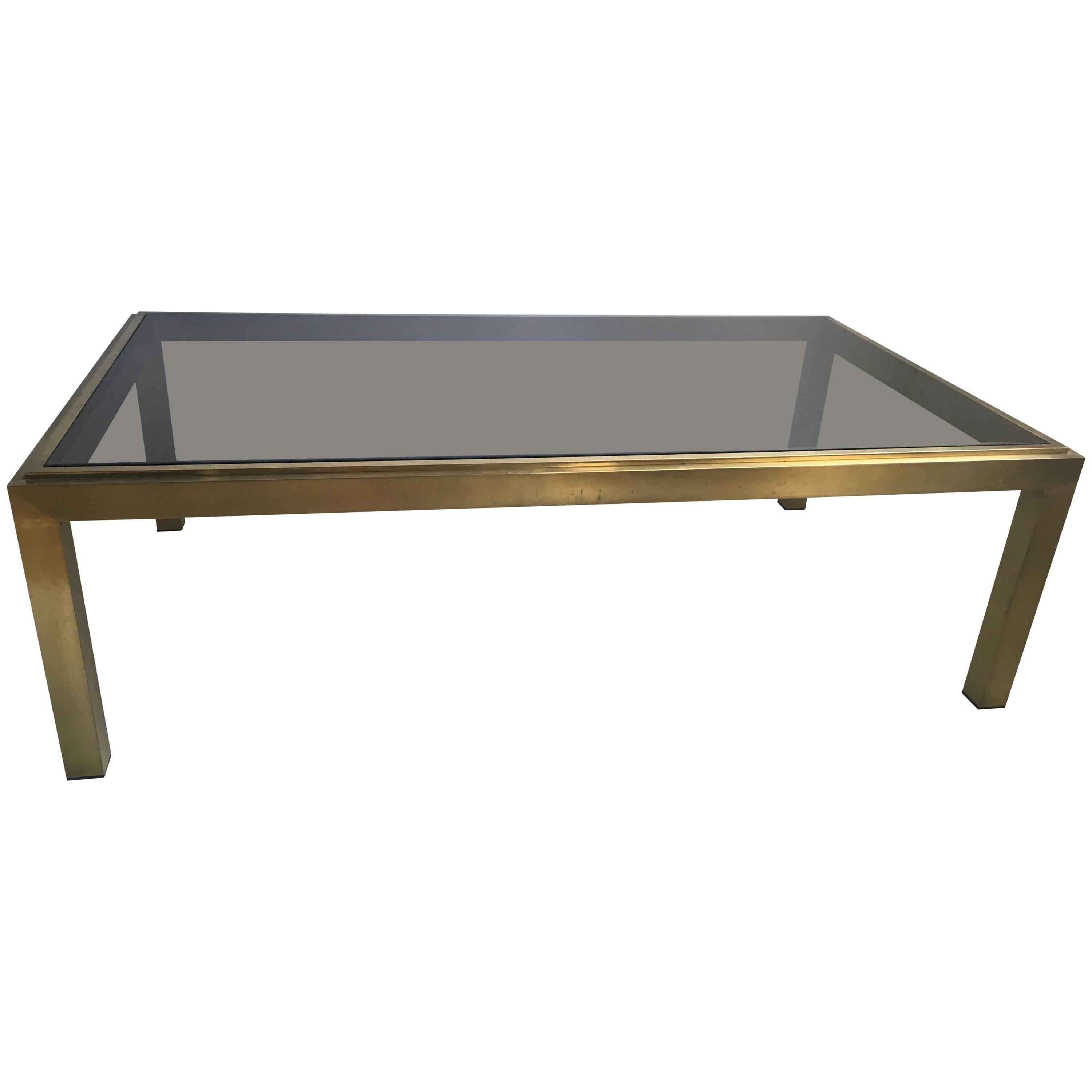 Vintage French Brass and Glass Coffee Table For Sale