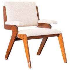 Fauteuil des années 1950 en contreplaqué et tissu de coton par José Zanine Caldas, Brésil Modernity