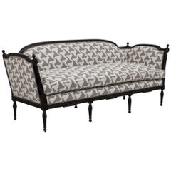 Large French Classical Inspired Ebony Framed Sofa, 1950s