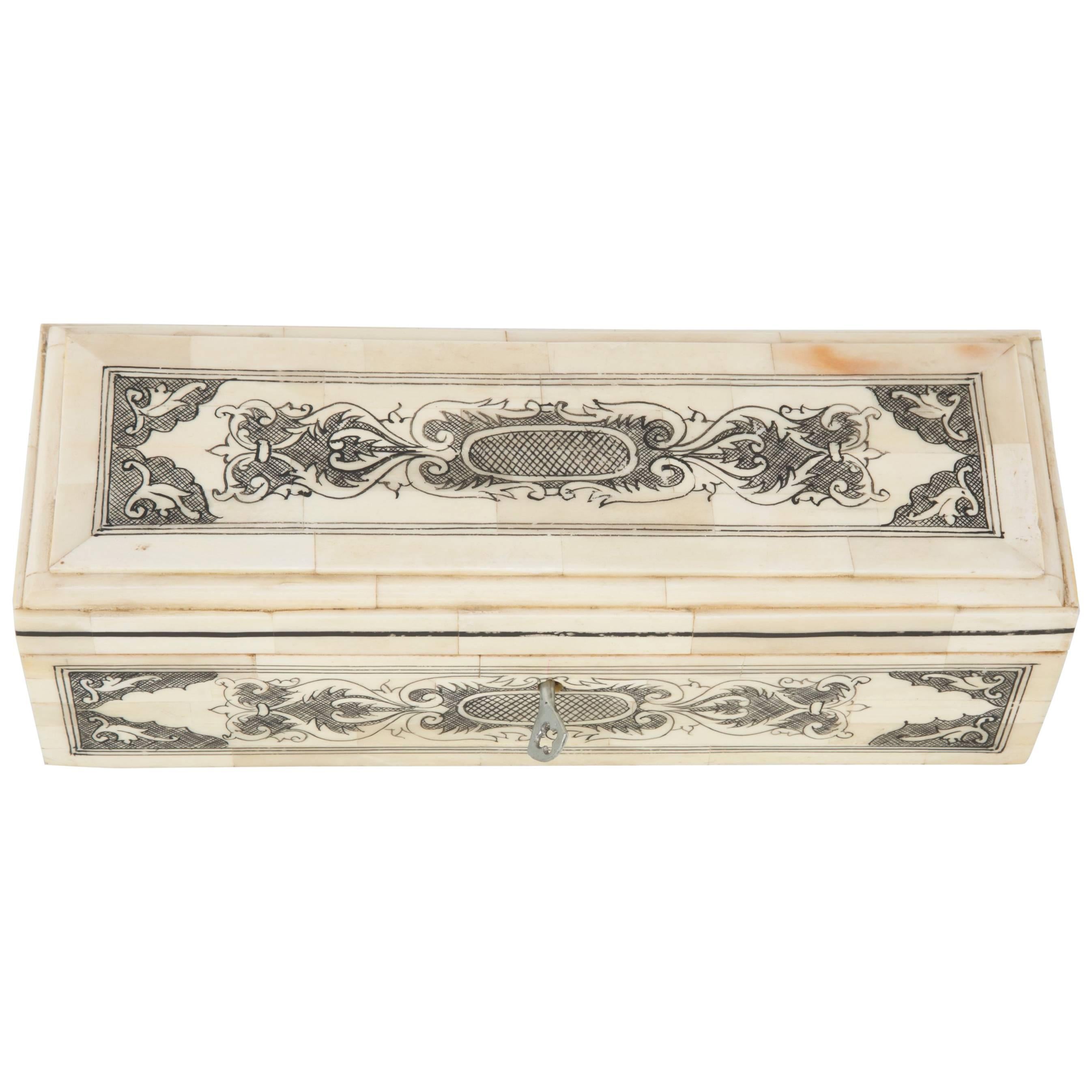 Anglo-Indian Bone Veneer Pen Box