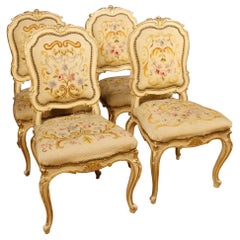 Four Italian Lounge Chairs Lacquered & Giltwood in Louis XV Style, 20th Century