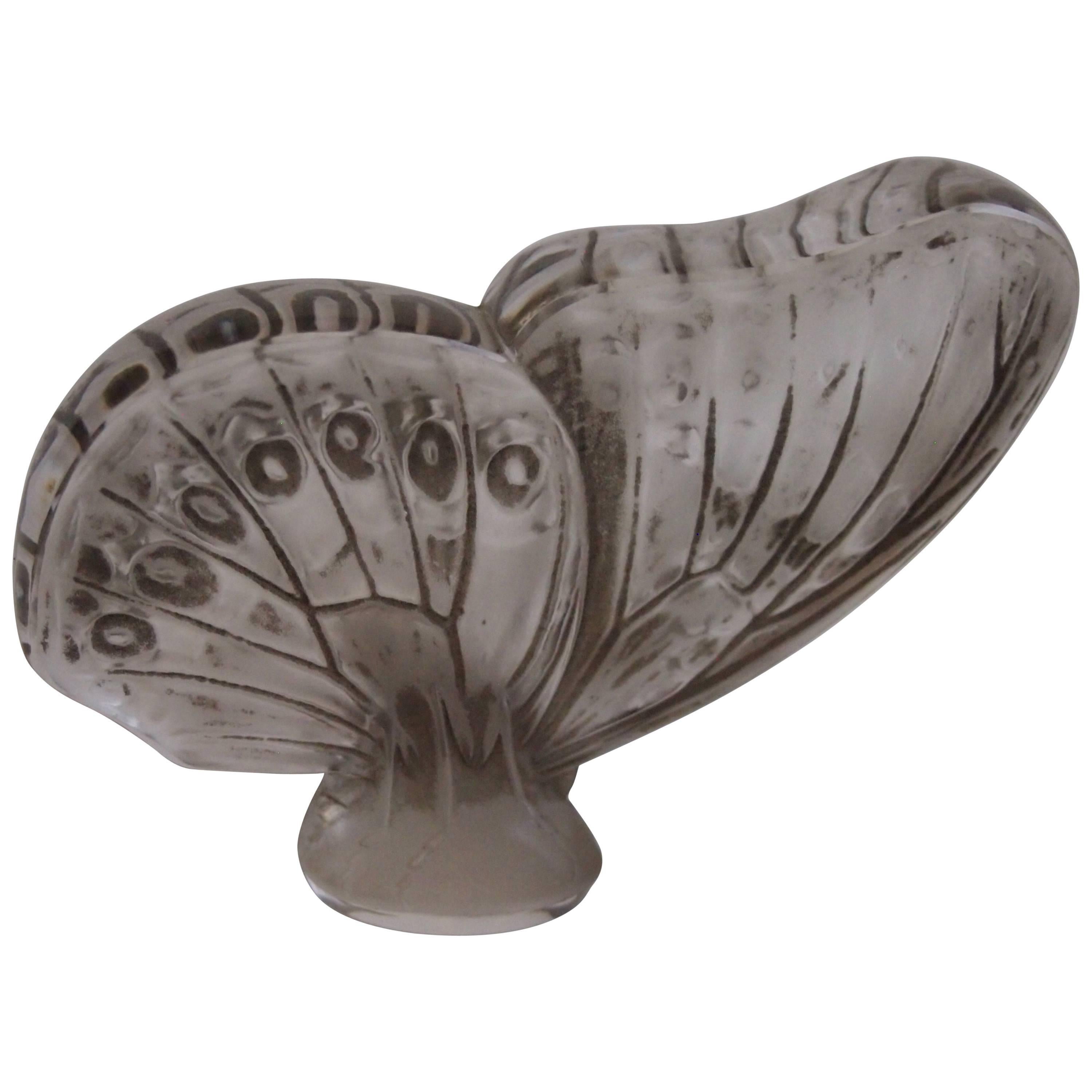 French Art Deco Rene Lalique Large Butterfly Glass Cachet 1919 For Sale
