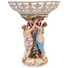 Antique Meissen Centrepiece Fruit Bowl the Three Charities Sculptured Figurines