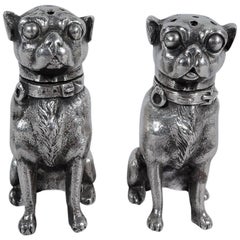 Pair of Pug Sterling Silver Salt and Pepper Shakers