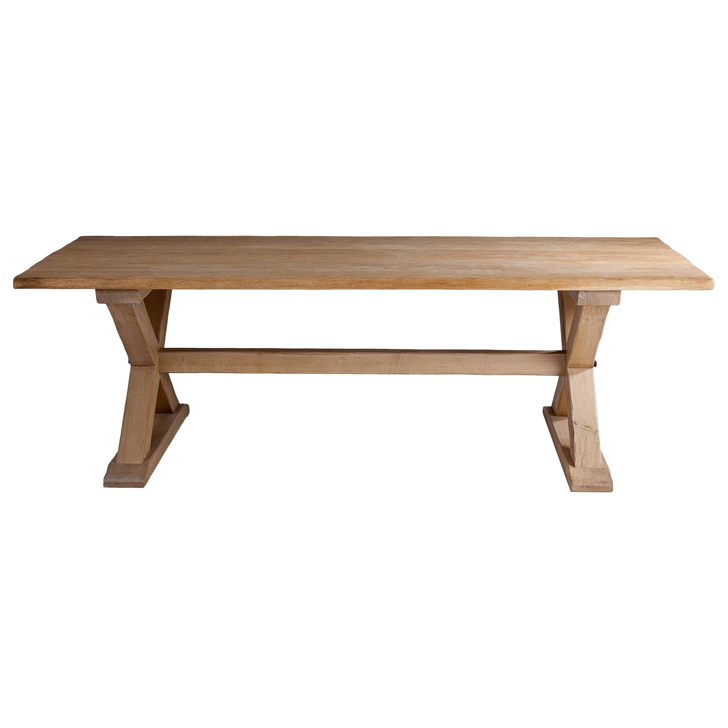 Bespoke French Oak X-Frame Table For Sale