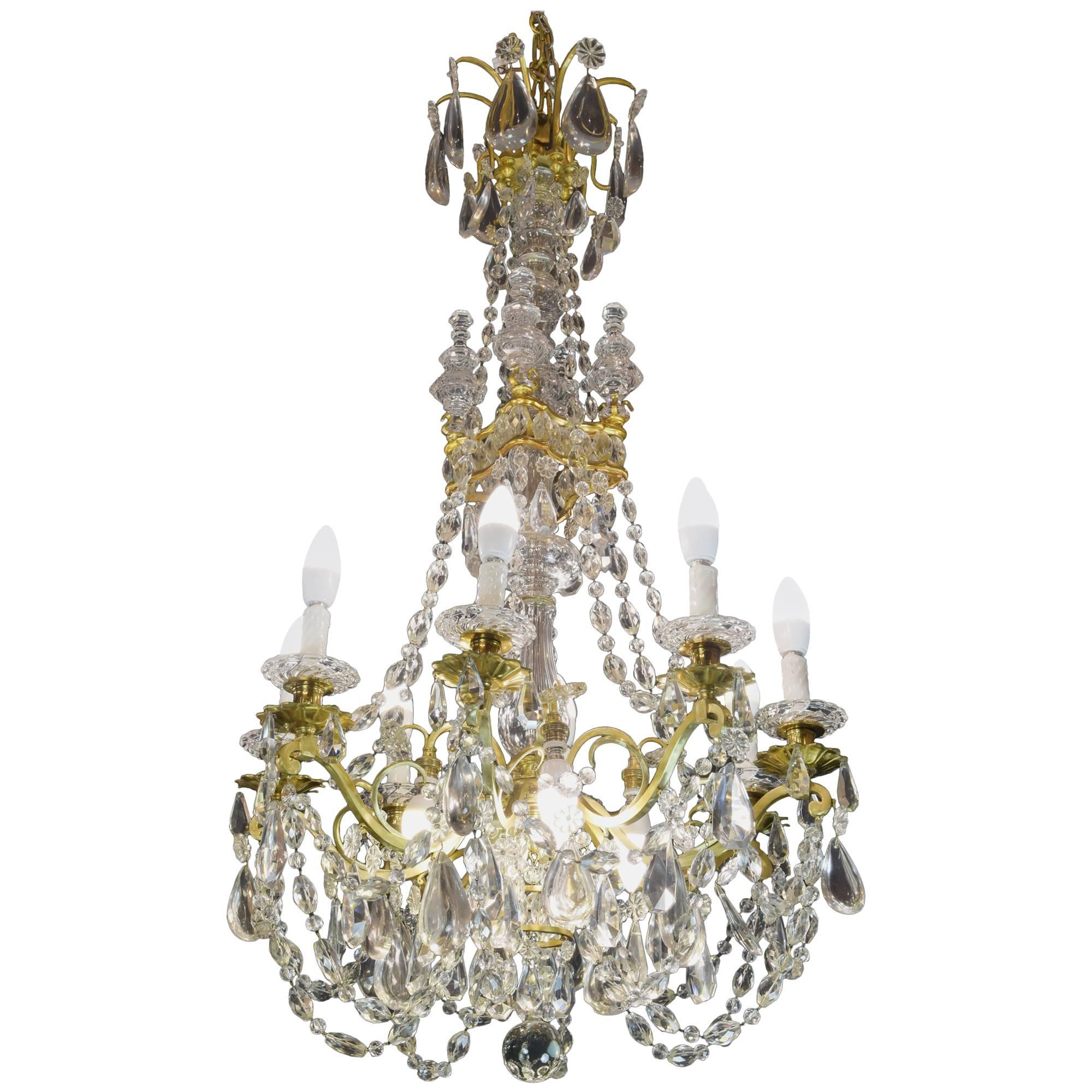 Baccarat Signed Chandelier Glass and Gilt Bronze, 19th Century