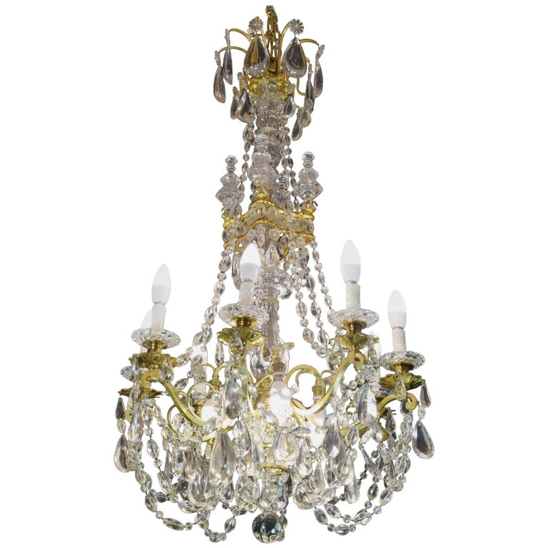 Baccarat Signed Chandelier Glass and Gilt Bronze, 19th Century For Sale