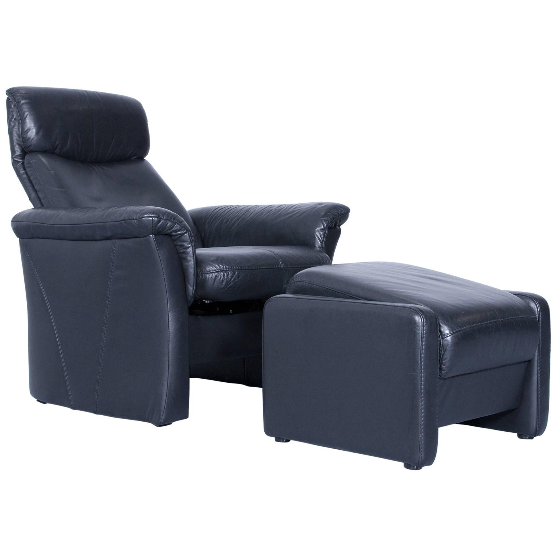 Designer Chair Set Black Leather Relax Function Footstool Pouf Couch Modern