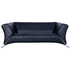 Rolf Benz 322 Designer Sofa Black Two-Seat Leather Modern Couch