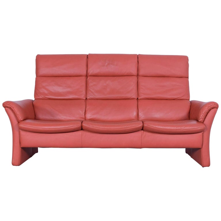 Himolla Zerostress Three Seat Sofa Leather Orange Relax One Couch