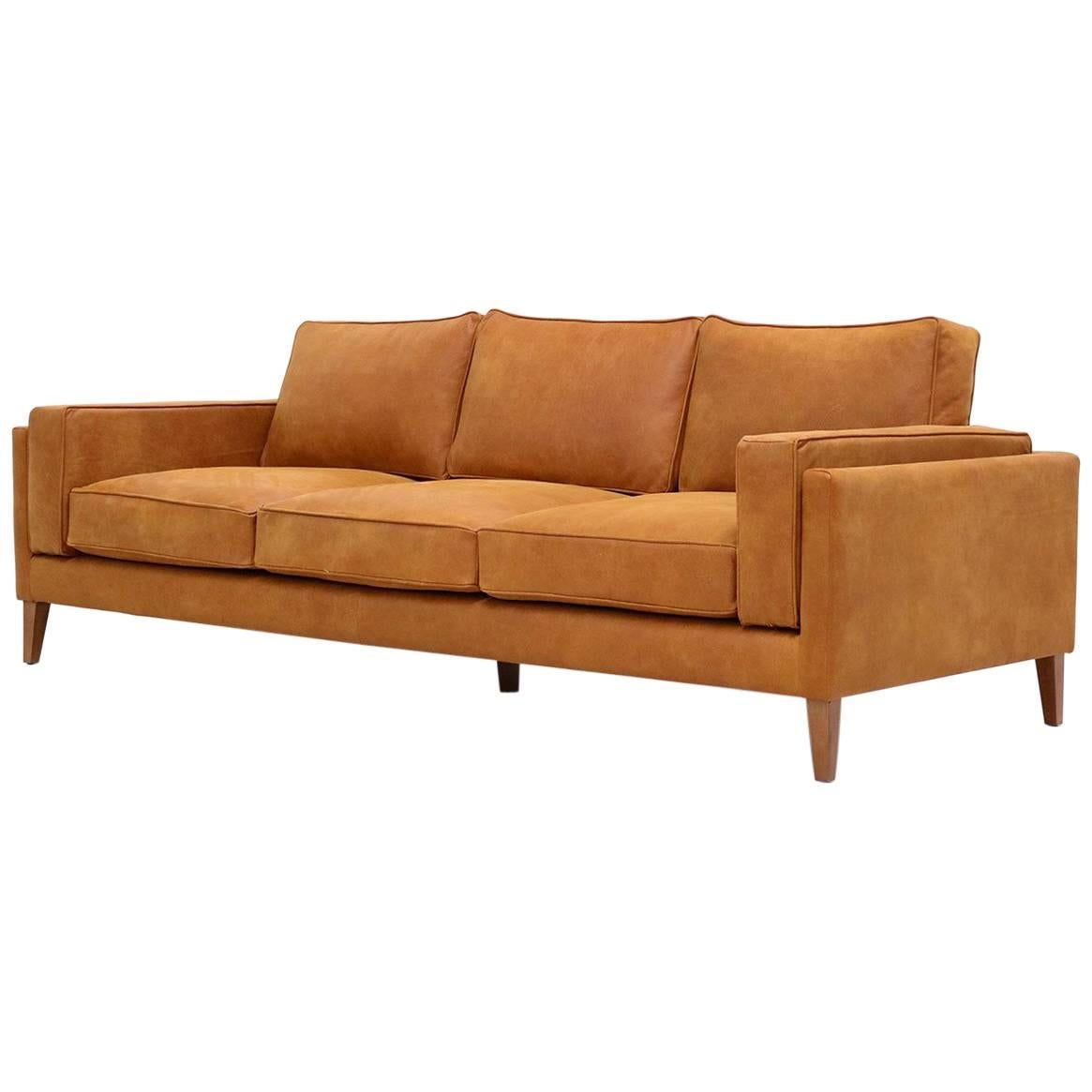 Danish Midcentury Style Three-Seat Leather Sofa Coyoacan