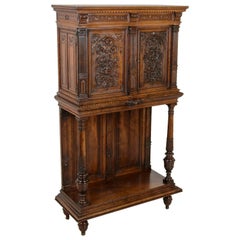 Late 19th Century French Hand-Carved Walnut Renaissance Style Cabinet or Dry Bar