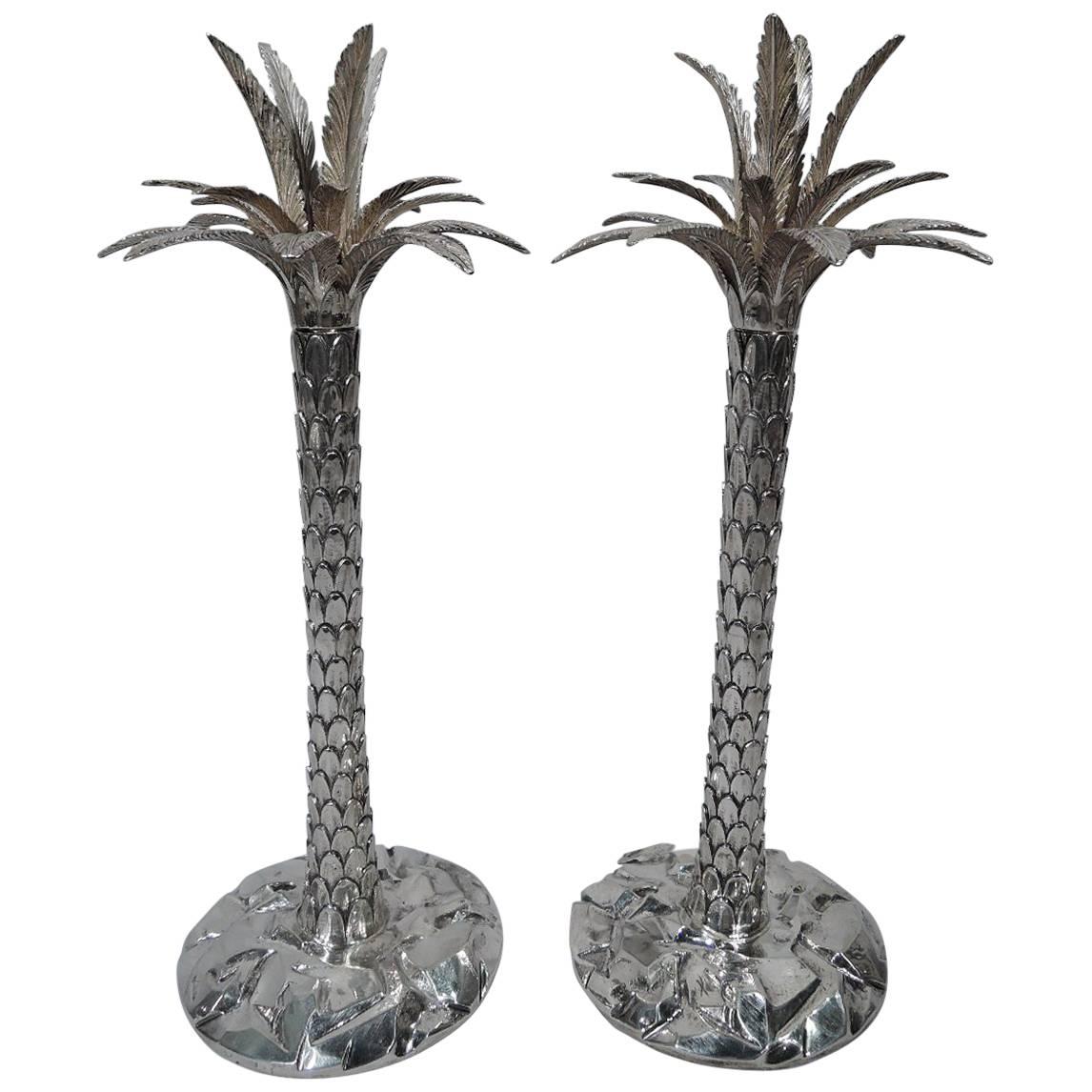 Pair of Fabulous Tiffany Sterling Silver Palm Tree Candlesticks