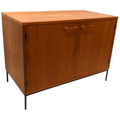 Vintage Danish Modern Teak Mini Stereo Cabinet with Iron Base Lift Top or Double-Door