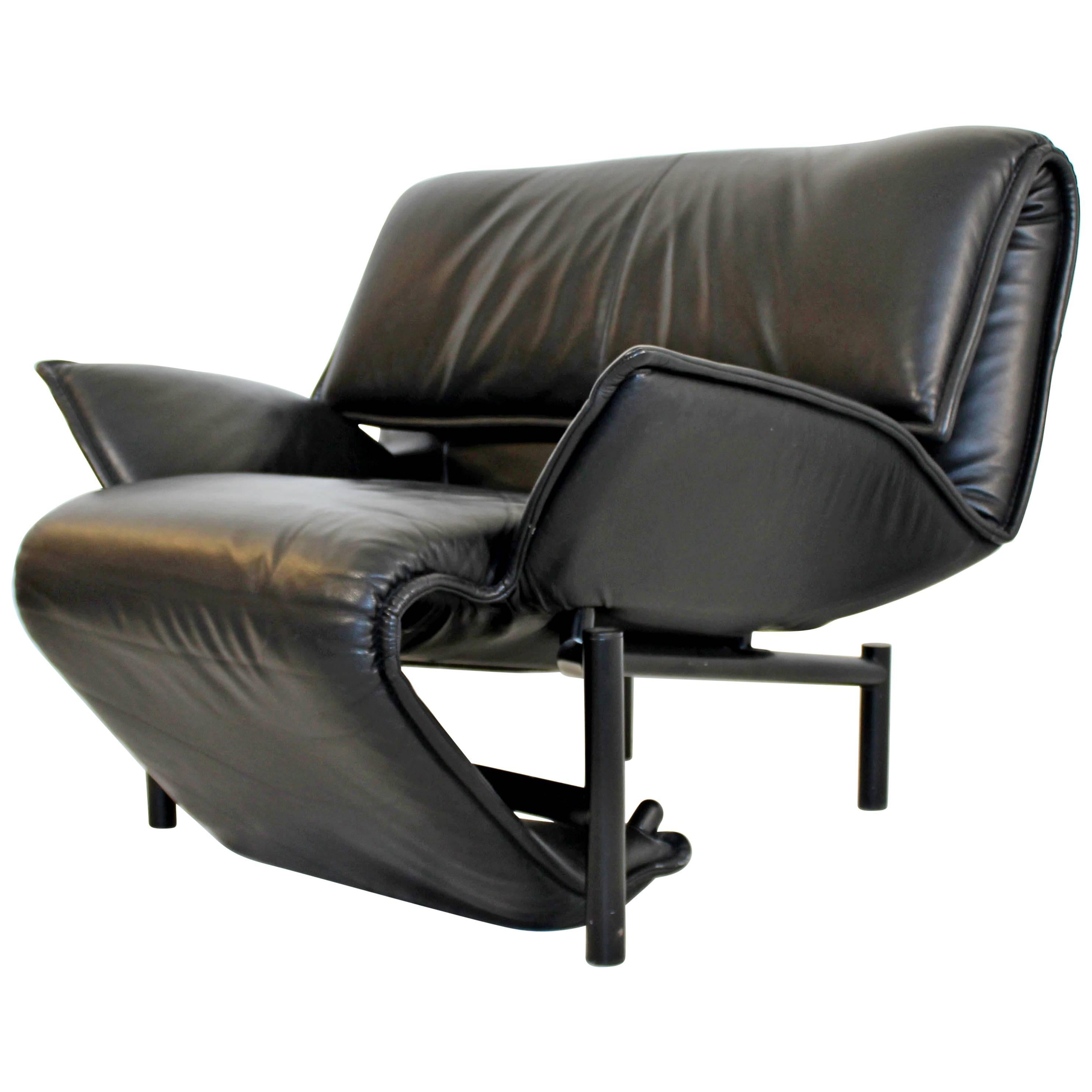 Mid-Century Modern Black Leather Recliner Lounge Chairs Magistretti for Cassina