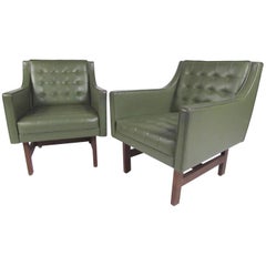 Pair of Vintage Modern Vinyl and Teak Club Chairs