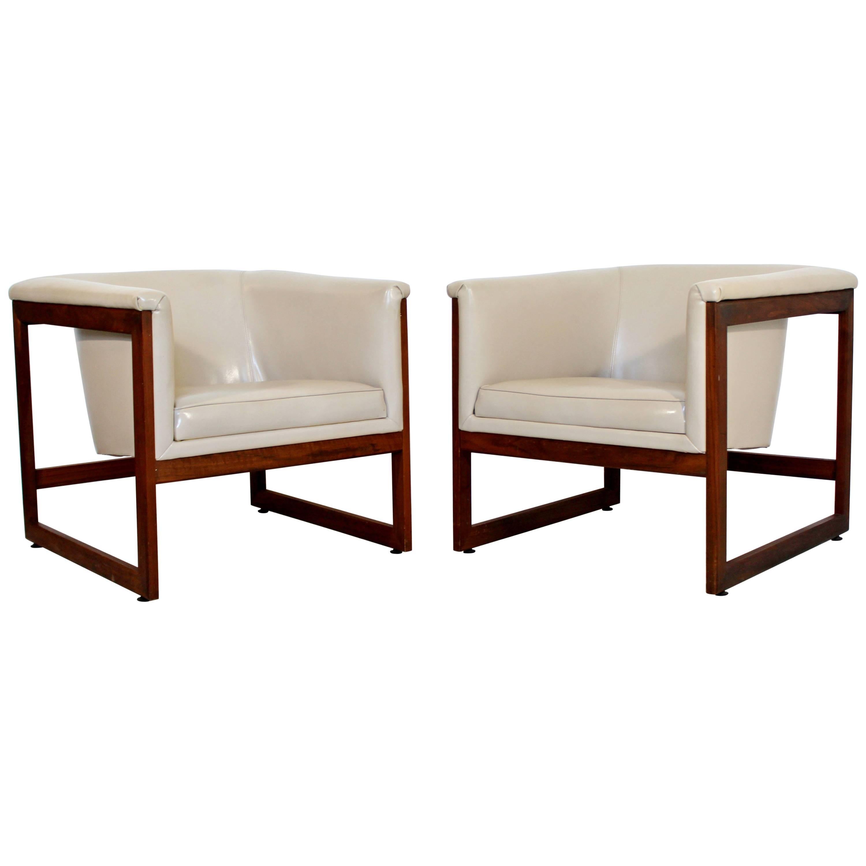 Mid-Century Modern Milo Baughman Pair of Floating Cube Walnut Lounge Chairs