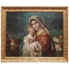 Hans Zatzka (Austrian, 1859-1945) Oil on Canvas Titled "Madonna and Child"