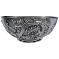 Fine Quality Chinese Export Silver Dragon and Cloud Bowl