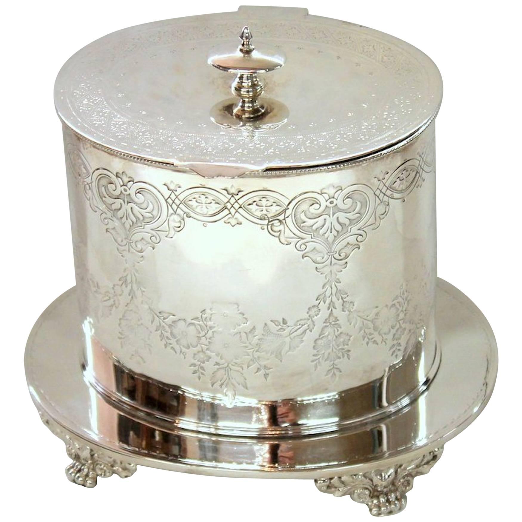 Antique English Sheffield Silver Plate Oval Biscuit Box, John Wigfall & Co.