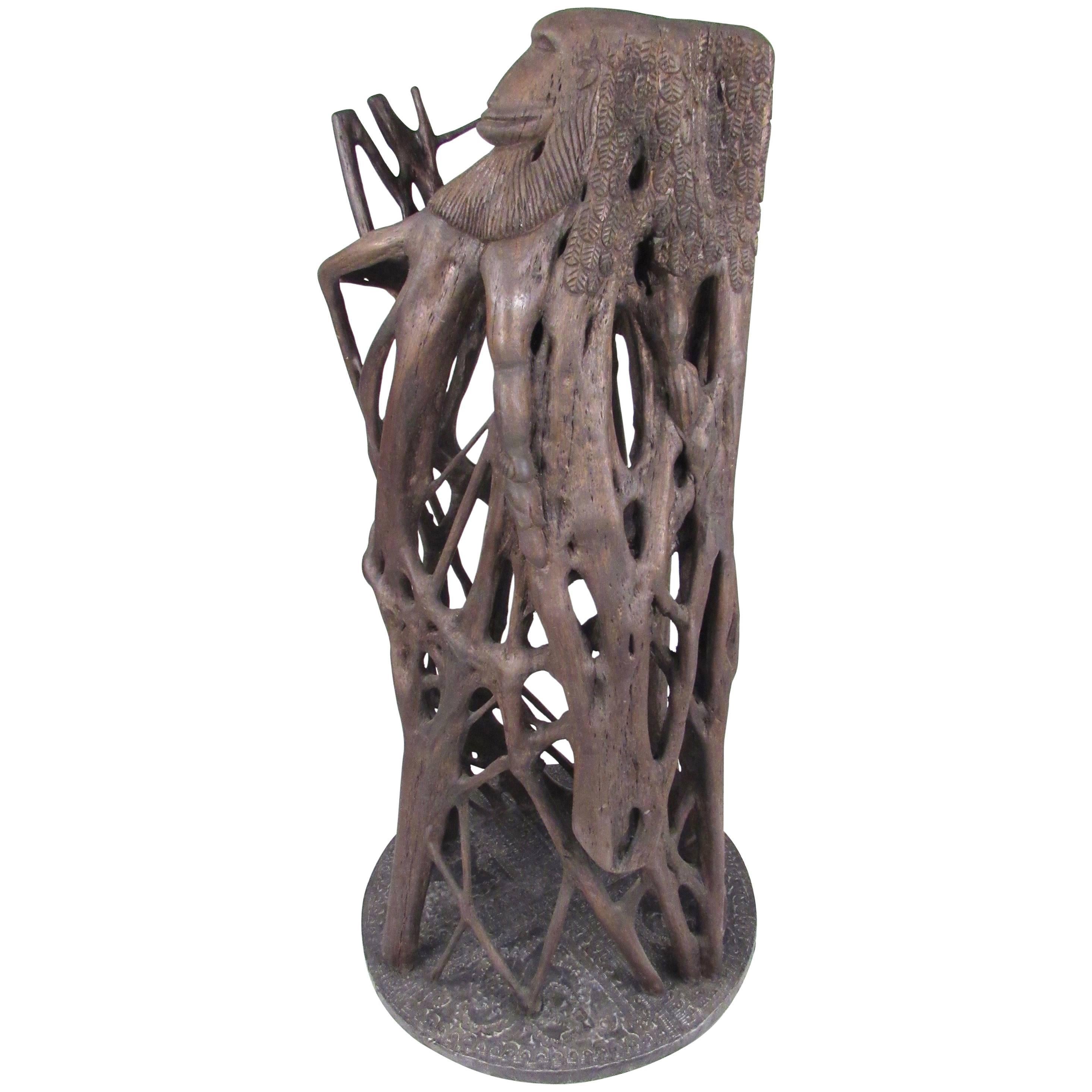 Unique Tribal Style Hand-Carved Tree Trunk Sculpture