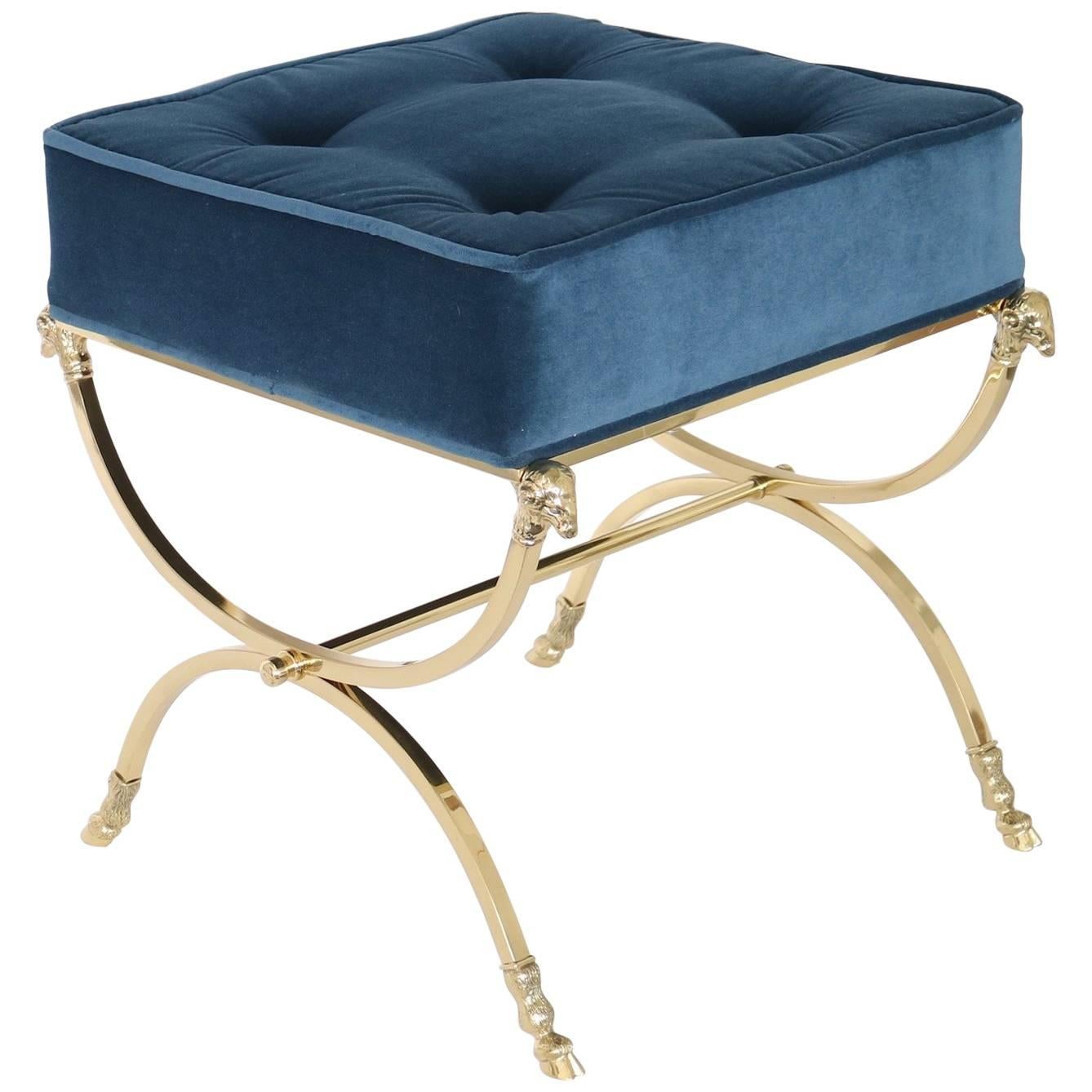 Hollywood Regency Italian Brass Campaign Stool in the Style of Maison Jansen