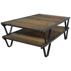 Used American Industrial Oak and Steel Pallet Coffee Table