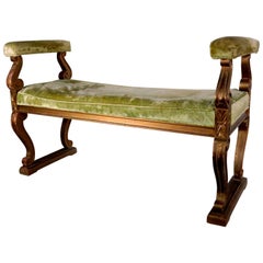 Neoclassical Style Velvet Upholstered Bench