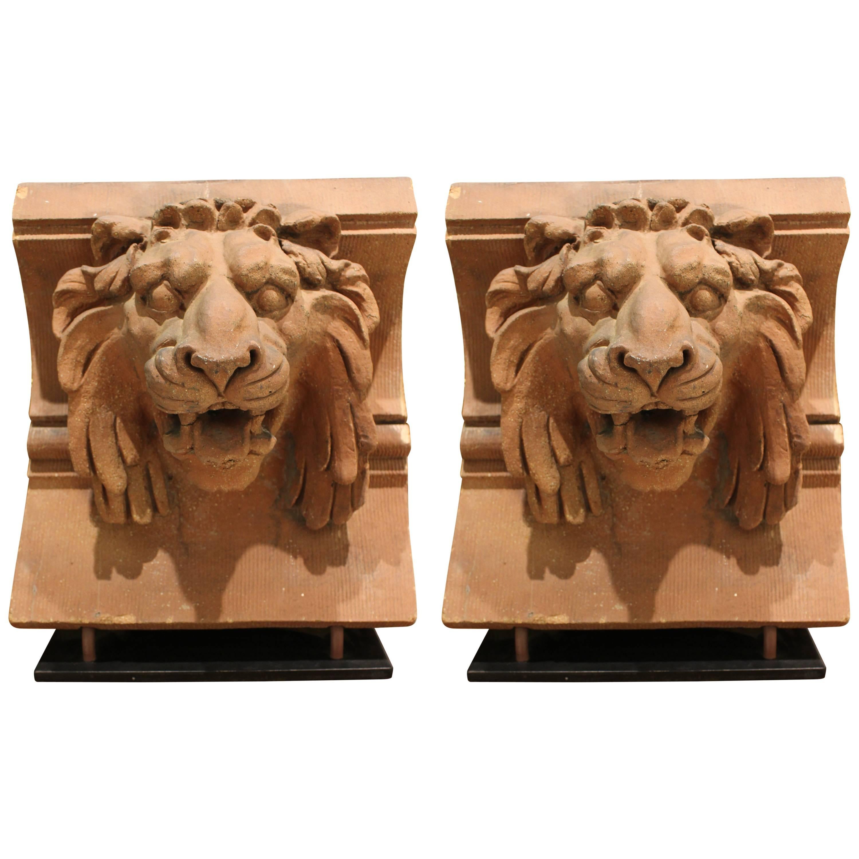 Pair of American 19th Century Terracotta Lion Architectural Elements, New York