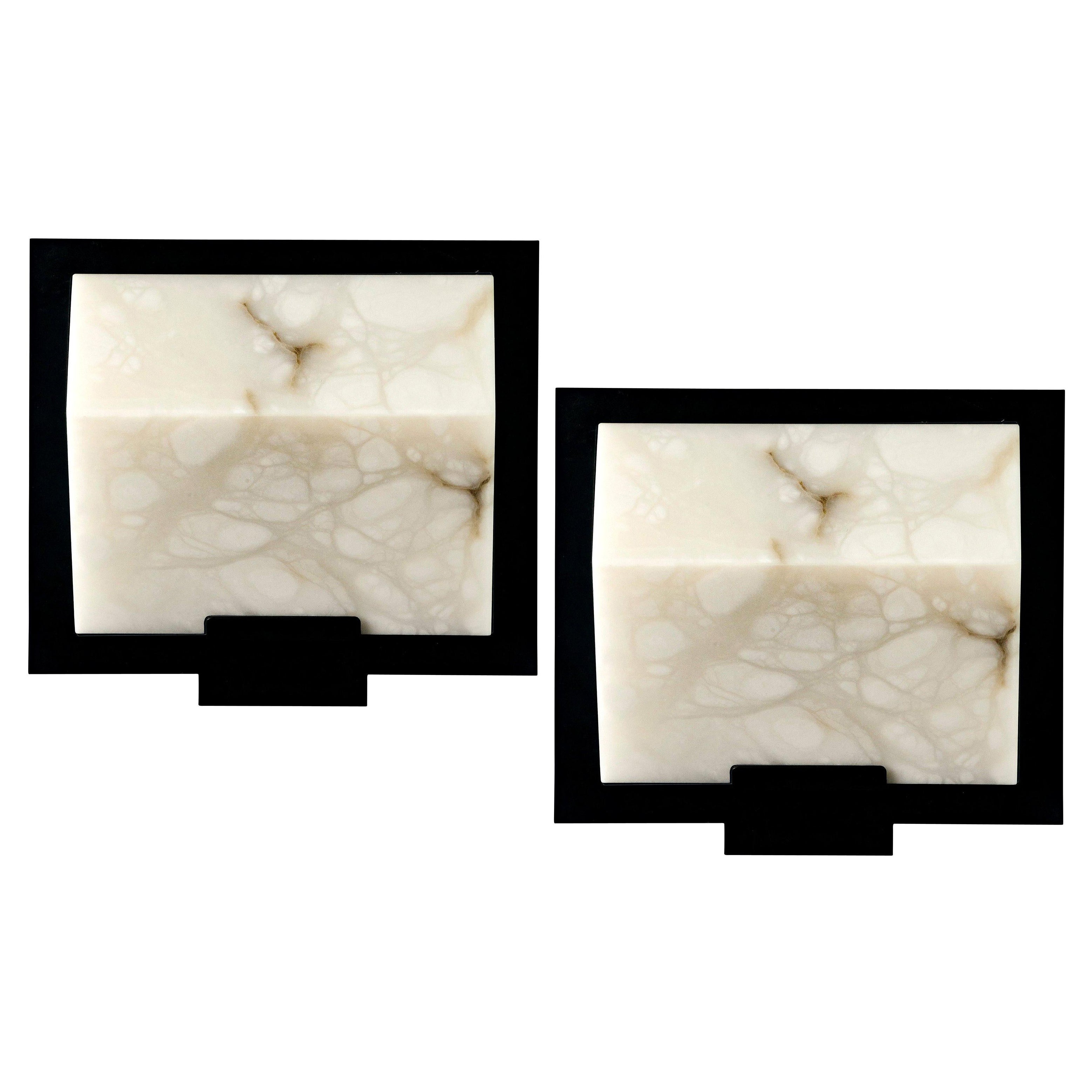 'Single Block Metal' Model #230 Alabaster Sconce in the Manner of Pierre Chareau