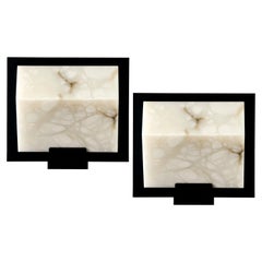 'Single Block Metal' Model #230 Alabaster Sconce in the Manner of Pierre Chareau