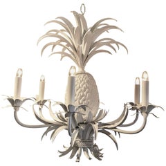 Midcentury Tole Pineapple Chandelier, in White