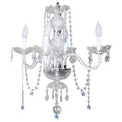 French Style Four-Light Chandelier with Sapphire Star Cut Crystals, 20th Century