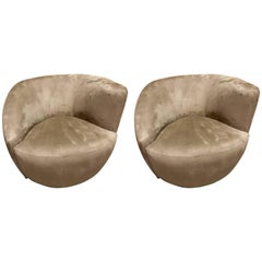 Pair of Vladimir Kagan Swivel Nautilus Chairs, in Ultrasuede