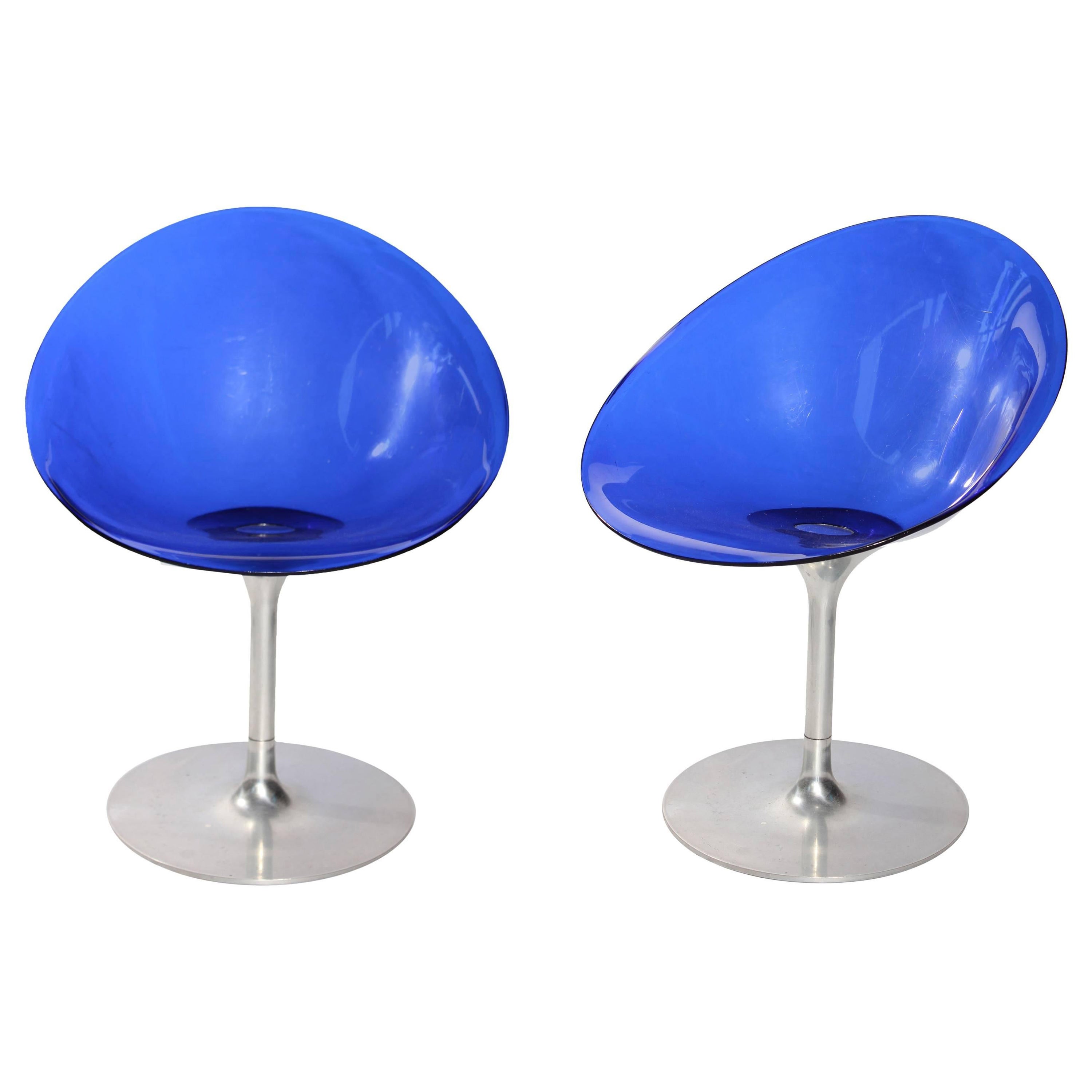 Pair of Philippe Starck "Eros" by Kartell Blue Italian Lucite Swivel Chairs