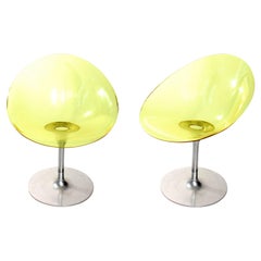 Pair of Philippe Starck "Eros" by Kartell Yellow Italian Lucite Swivel Chairs