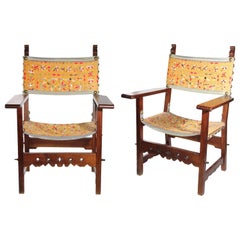 Antique 18th Century Pair of Spanish 'Fraileros' Wallnut Chairs