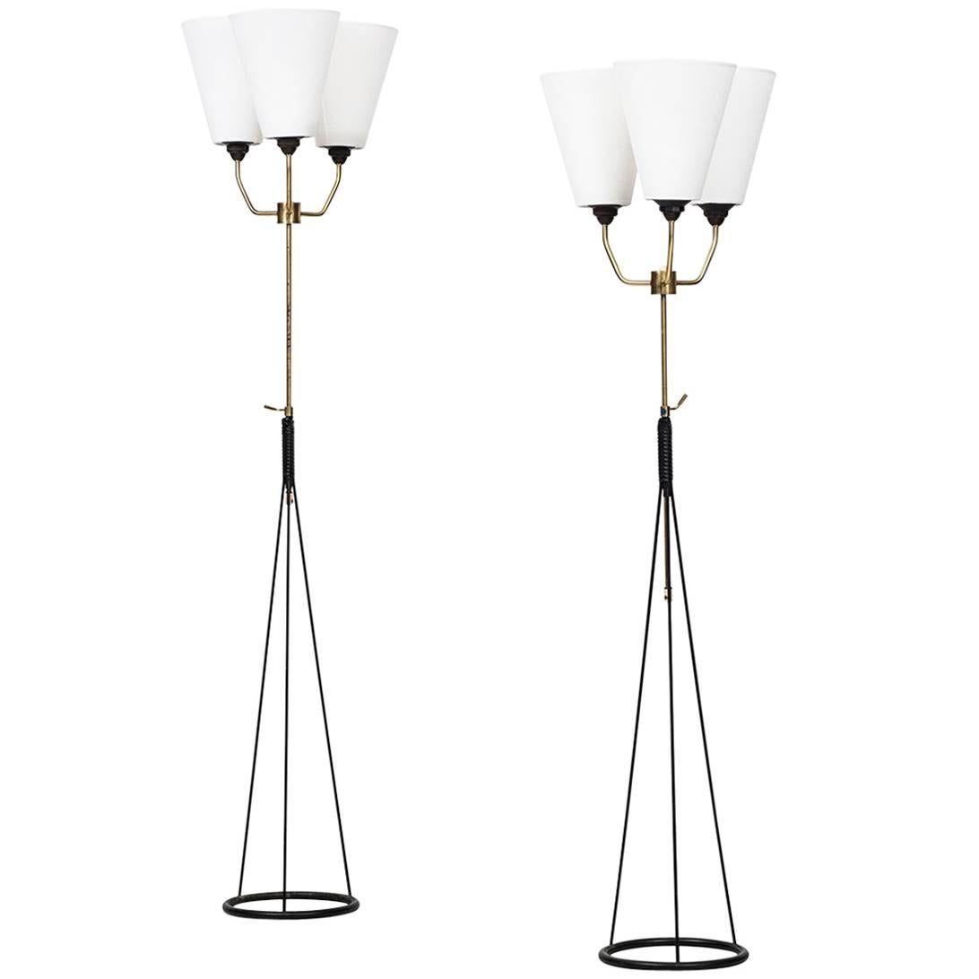 Pair of Height Adjustable Uplights/Floor Lamps Produced in Sweden For Sale