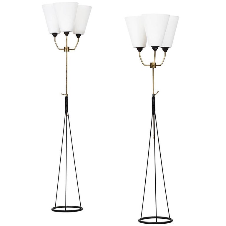 Pair of Height Adjustable Uplights/Floor Lamps Produced in Sweden For