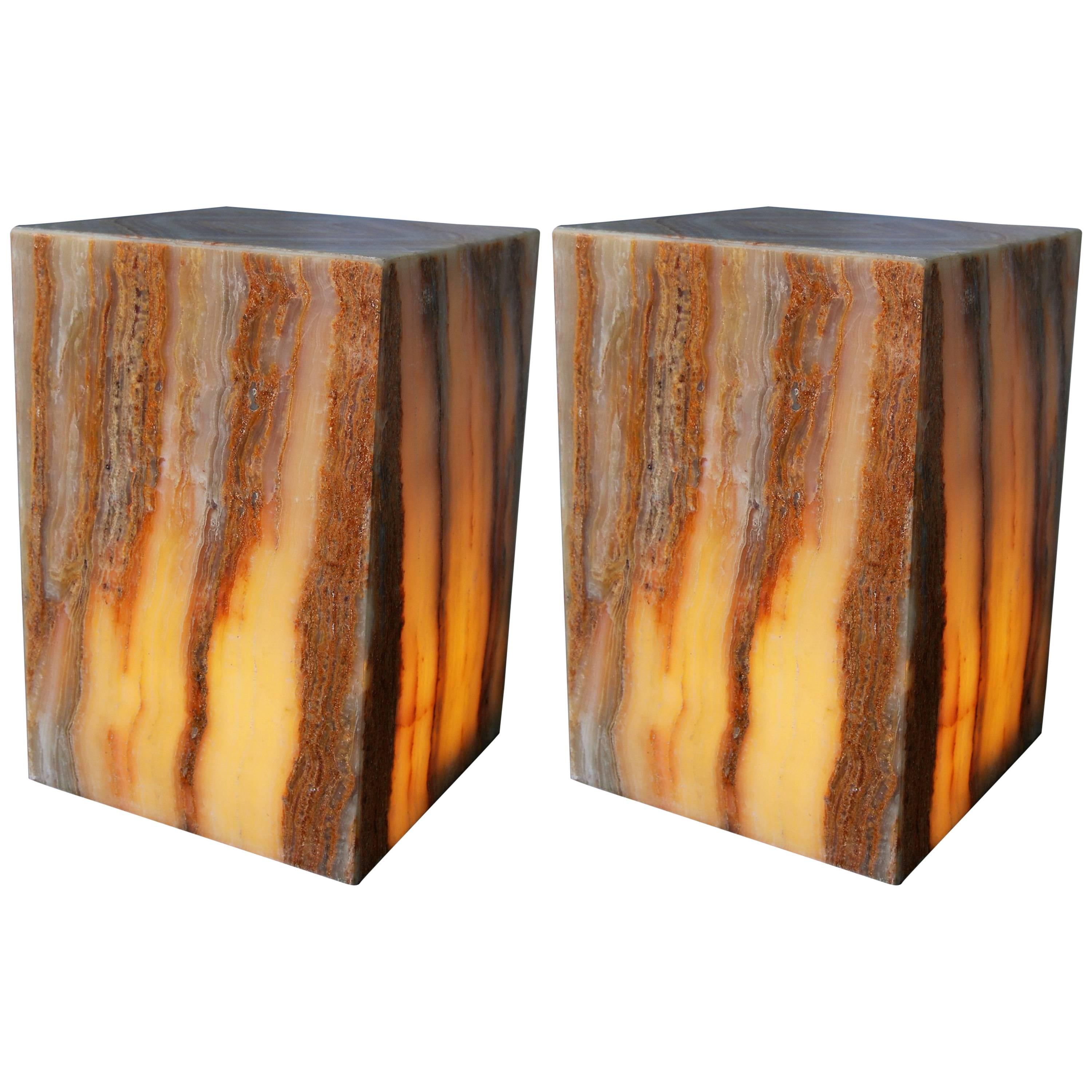 Pair of Mid-Century Modern Onyx Cube Lights For Sale