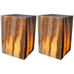 Pair of Mid-Century Modern Onyx Cube Lights