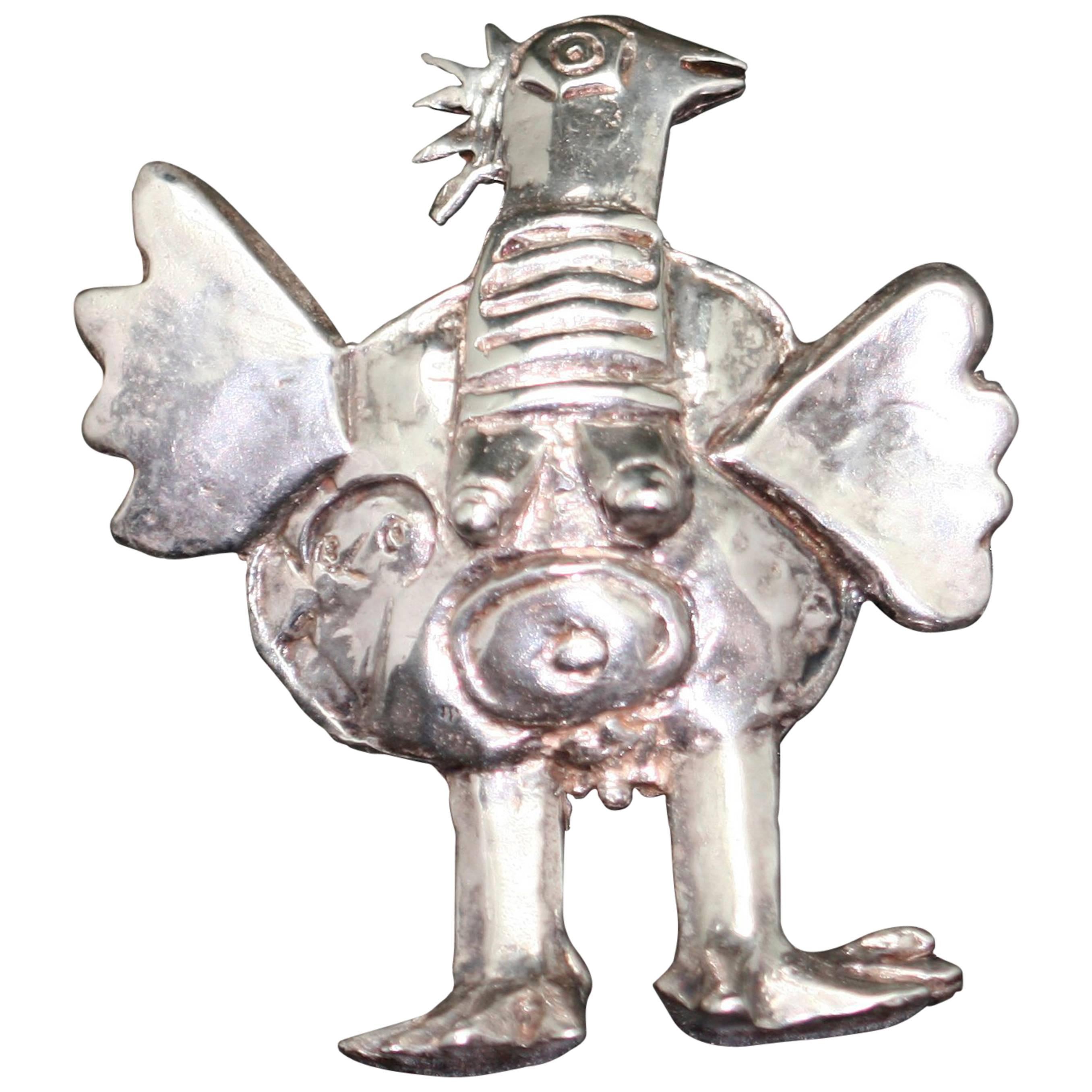 Brooch-Pendant in Silver "the Bird Lives the Dreams" Corneille" 1991 EA For Sale