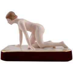 Art Deco Royal Dux Naked Woman on Base, Porcelain