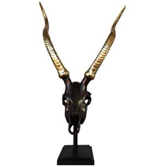 French Mid-Century Modern Patinated Bronze Antelope Scull Sculpture