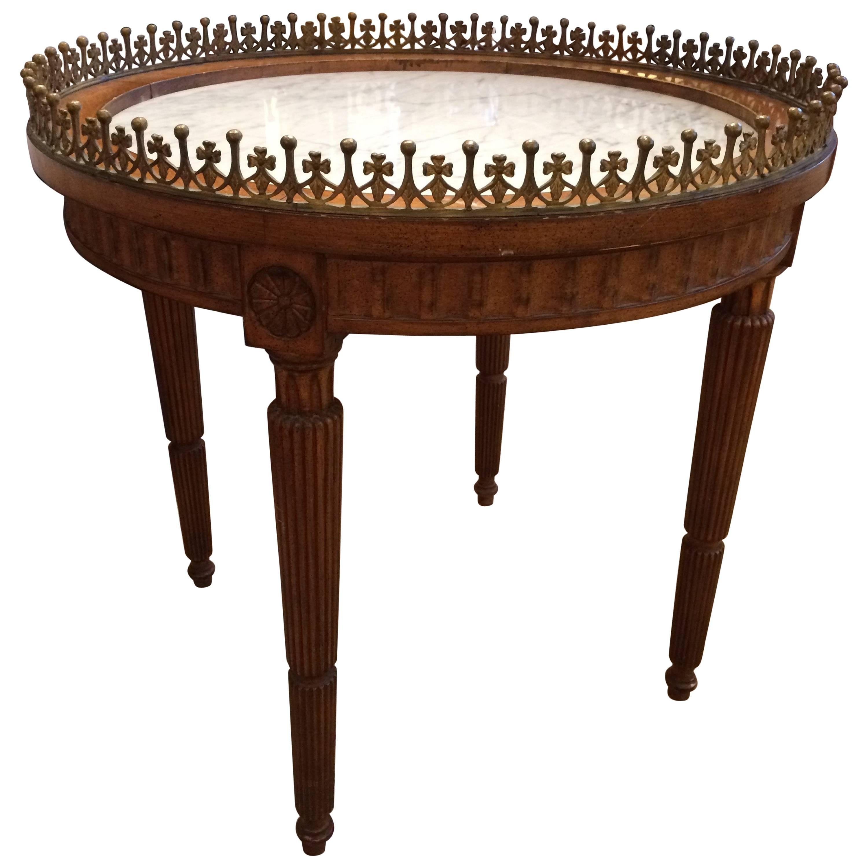 Lovely French Carved Wood and Marble Cocktail Side Table