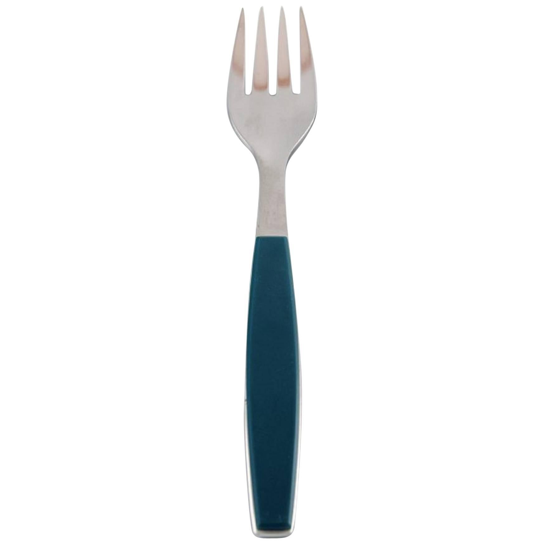 15 Dinner Forks Henning Koppel, Strata Cutlery Stainless Steel and Green Plastic