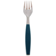 Vintage 15 Dinner Forks Henning Koppel, Strata Cutlery Stainless Steel and Green Plastic