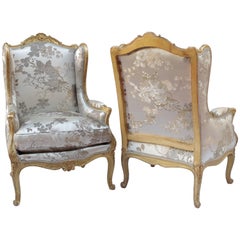 Louis XV Style Pair of Wing Chairs, circa 1880