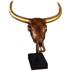 French Mid-Century Modern Patinated Bronze Buffalo Sculpture